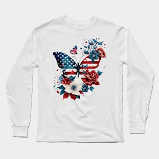 Patriotic Butterfly, 4th of July Design Long Sleeve T-Shirt